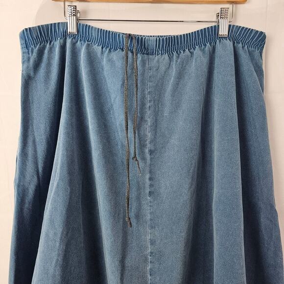 Vintage Denim Outfit 2 Piece Set Large Long Shirt Skirt Jean Blue Fall Leaf Puff - Picture 6 of 16